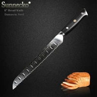 sunnecko new 8 bread slicing knife japanese vg10 steel blade damascus kitchen knives g10 handle breakfast bread slicer cutter
