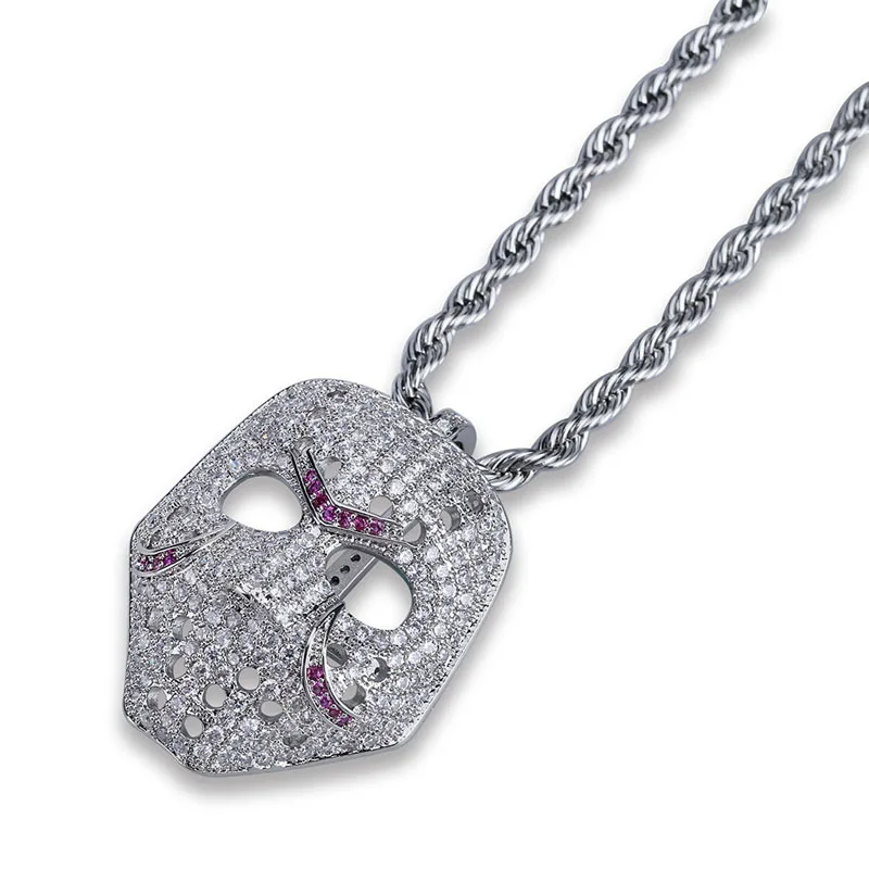 

Personalized vintage mask pendant gold color silver color rose zircon micro-inlaid hiphop necklace