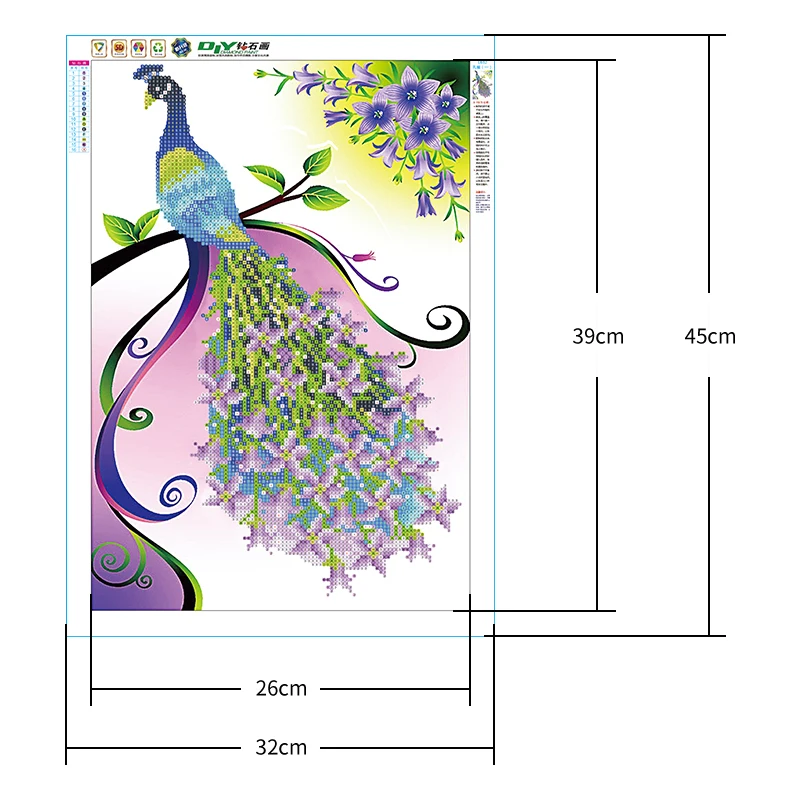 Full Diamond 5D DIY Painting Fashion peacock with purple pattern diamond Embroidery Cross Stitch Rhinestone Mosaic | Дом и сад