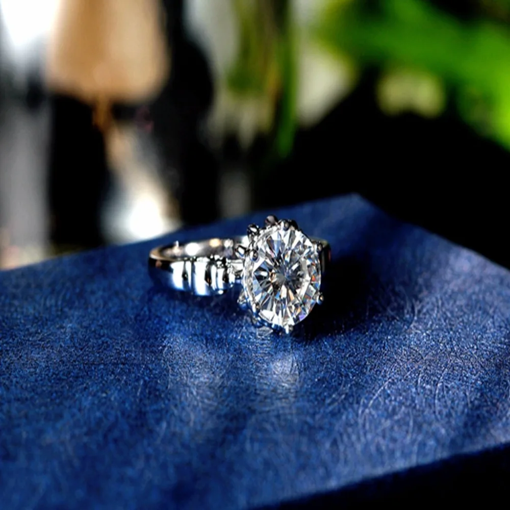 Женское Обручальное Кольцо Moissanite круглое кольцо из белого золота 14 к 6 5 мм с 4