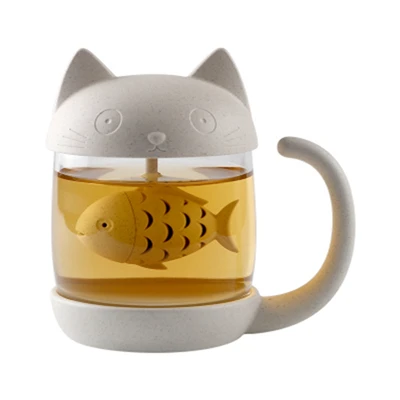 Cat mug 3D милая кружка с изображением кошачьей мордочки, ситечко для чая, стекло, индивидуальное молоко с заваркой, изолированный стакан для кофе, оригинальная бутылка, рождественский подарок, стекло es - Цвет: Cat mug
