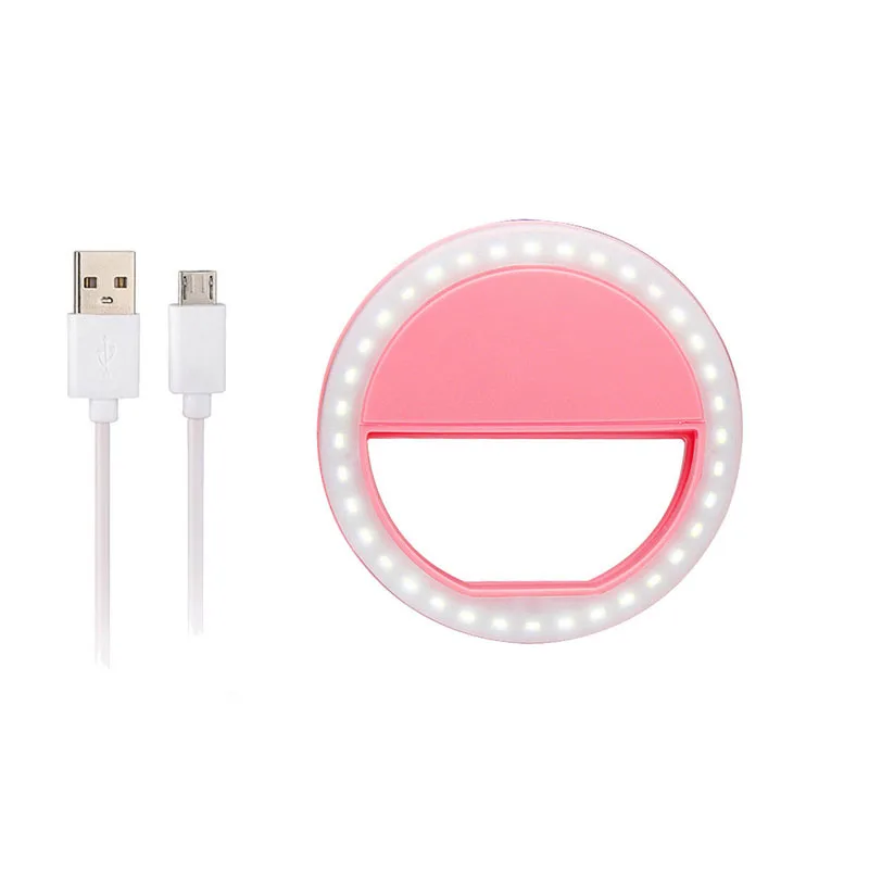 Kogngu, Usb зарядка, селфи-светильник, кольцевой светодиодный светильник, объектив для мобильного телефона, селфи светодиодный фонарь, Кольцевая вспышка, объектив для камеры сотового телефона, светильник - Цвет: Розовый