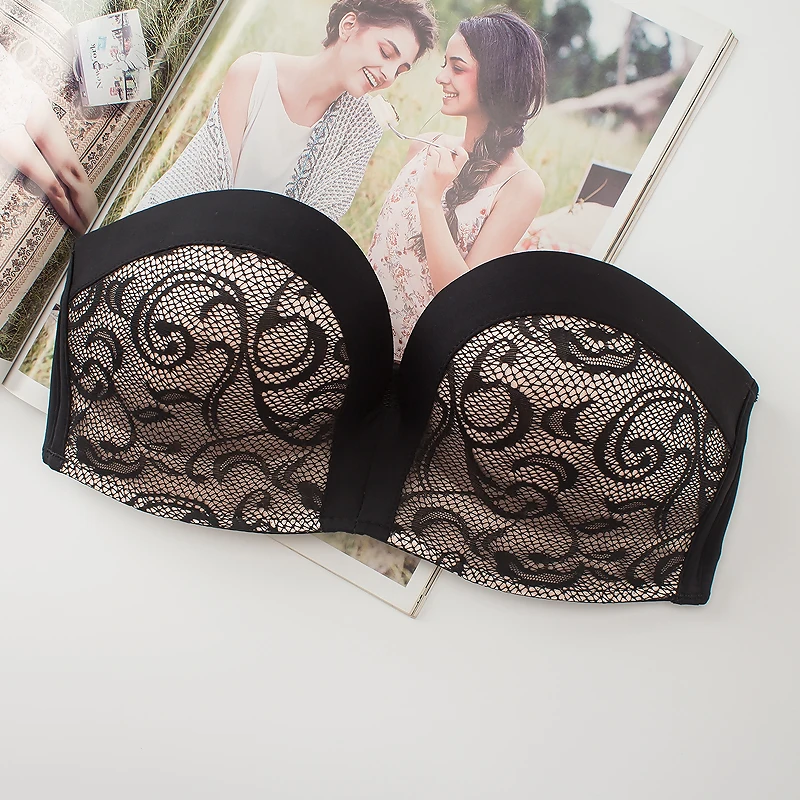 Бюстгальтер женский кружевной без бретелек пуш ап с открытой спиной Бралетт 1/2