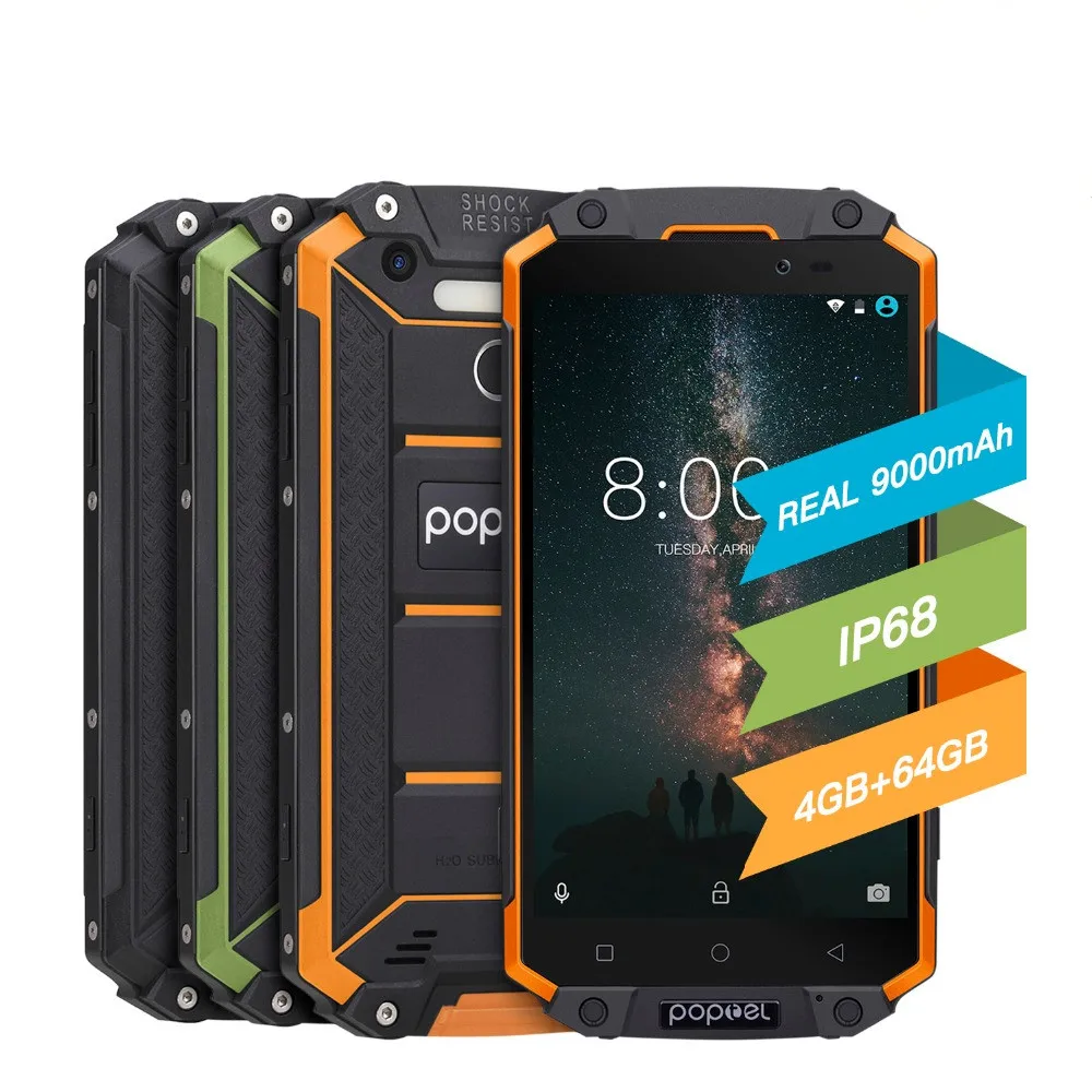 

POPTEL P9000 Max IP68 Waterproof Shockproof Mobile Phone 5.5" FHD 4GB RAM 64GB ROM MT6750V Octa Core 13MP NFC OTG Fingerprint