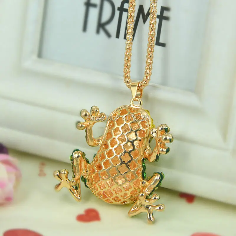 HU Frog ожерелье с свитером ювелирные изделия кристалл для женщин длинное Подвески