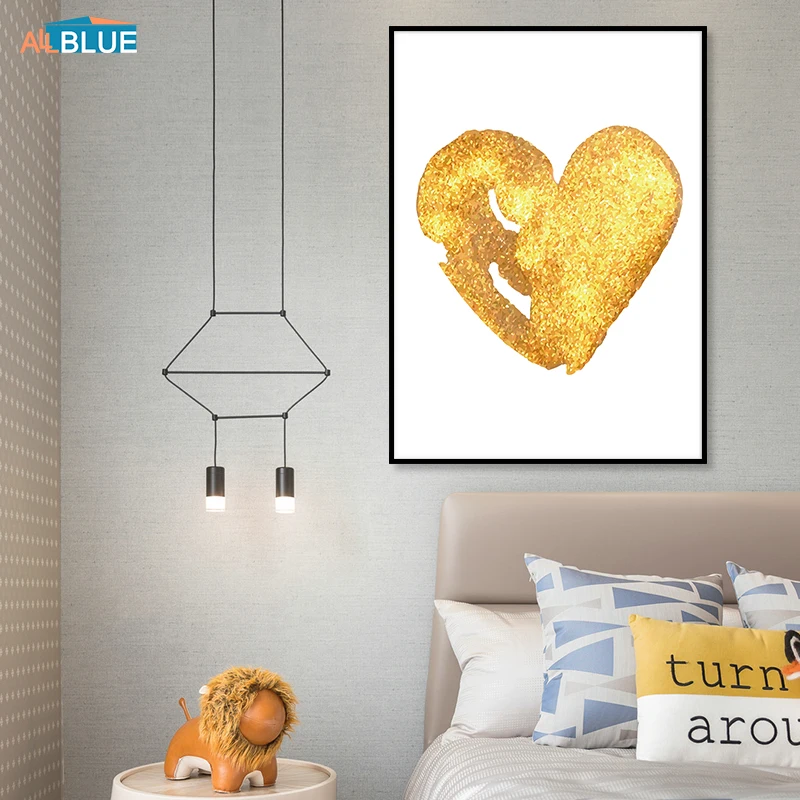 Золотое сердце КИТ скандинавский мультфильм детская Картина на холсте Настенная