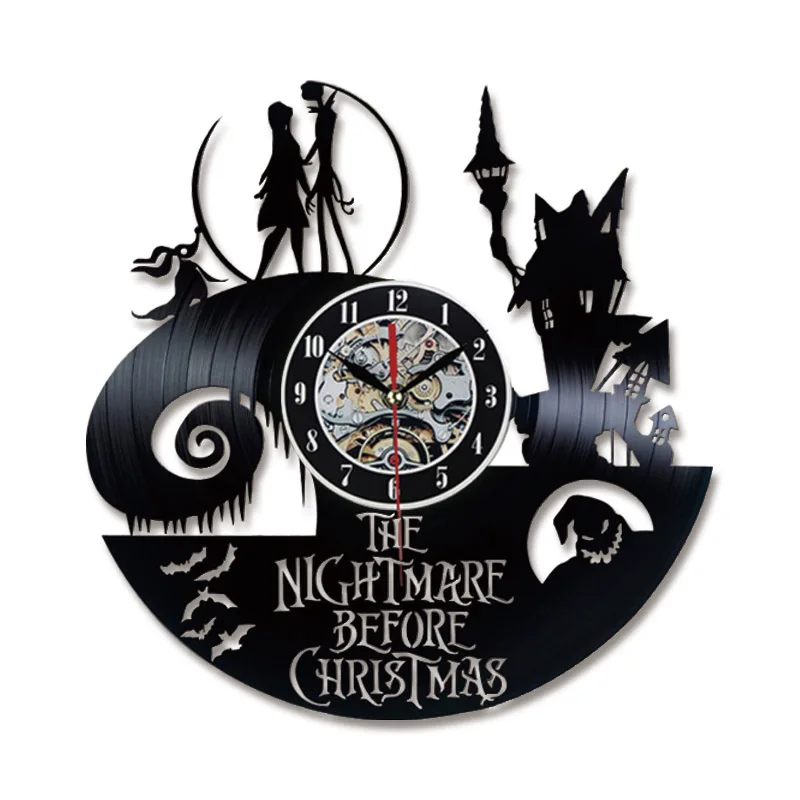 Lovinland Wall Clock Vintage 30cm 12 inch Jack and Sally Nightmare Before Christmas Vinyl Record CD 3D Antique | Дом и сад