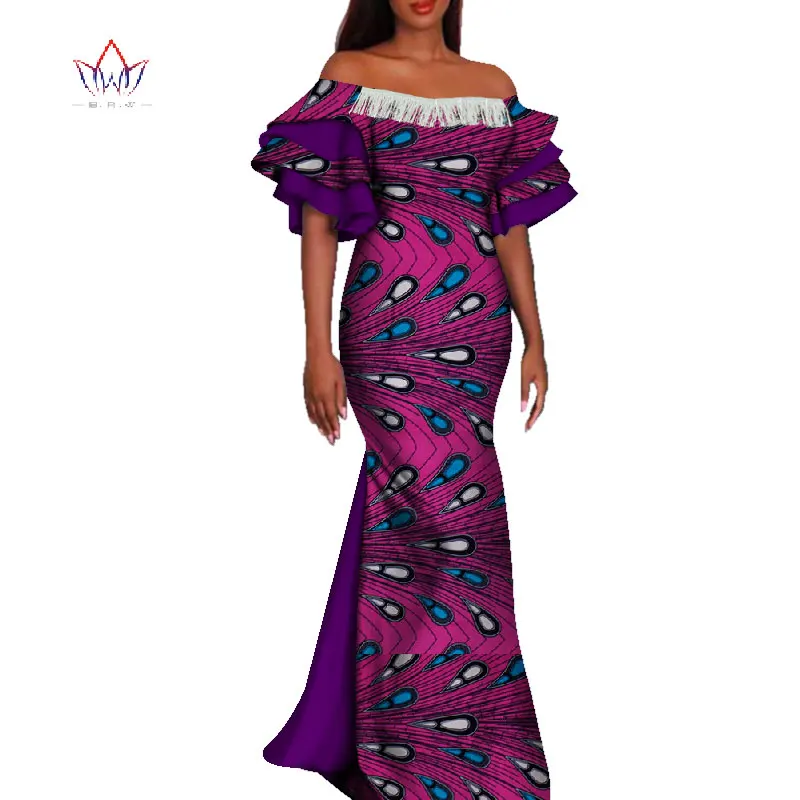 African Dresses for Women Bazin Riche African Clothes Women Applique Tassel Long Evening Dresses Dashiki African Clothing WY4227