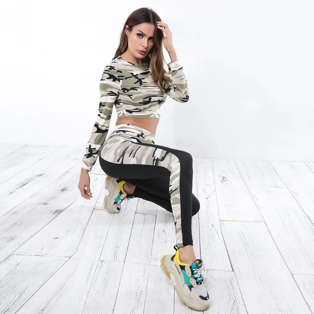 2019 Newest women yoga set Camouflage stitching sport clothes for workout cllothing fitness Gym | Спорт и развлечения