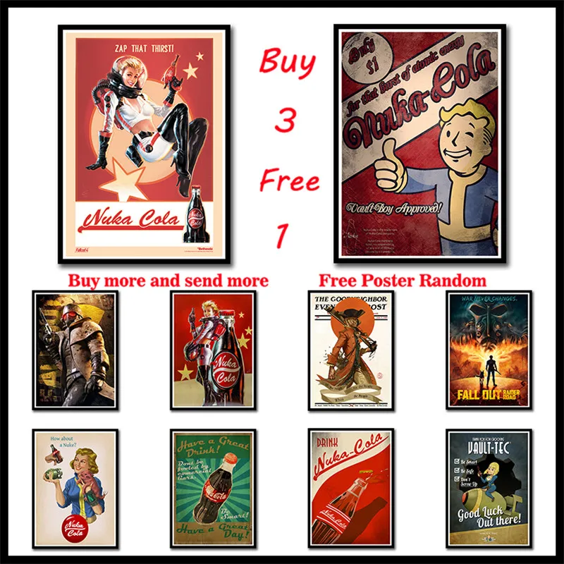 Игровой плакат Fallout, бар, детская комната, домашний декор, игровой рисунок, покрытая настенная бумажная наклейка, декоративные наклейки на стены, бескаркасные