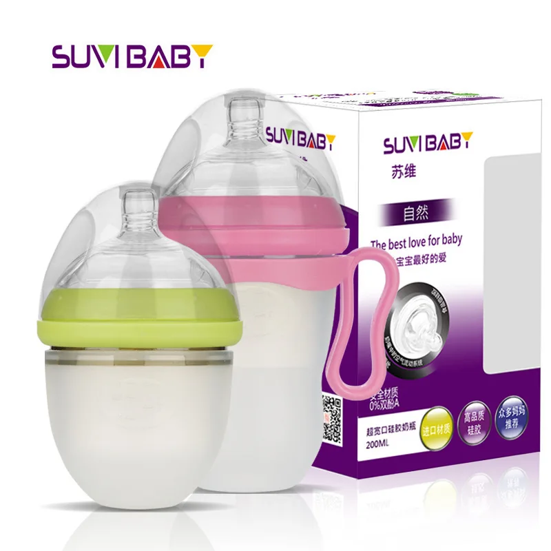 220ml Suvi Baby Silica Gel Big Mouth Milk Feeding Bottle Anti flatulence Extrusion Type with Handle Leakage proof|feeding bottle|milk feeding