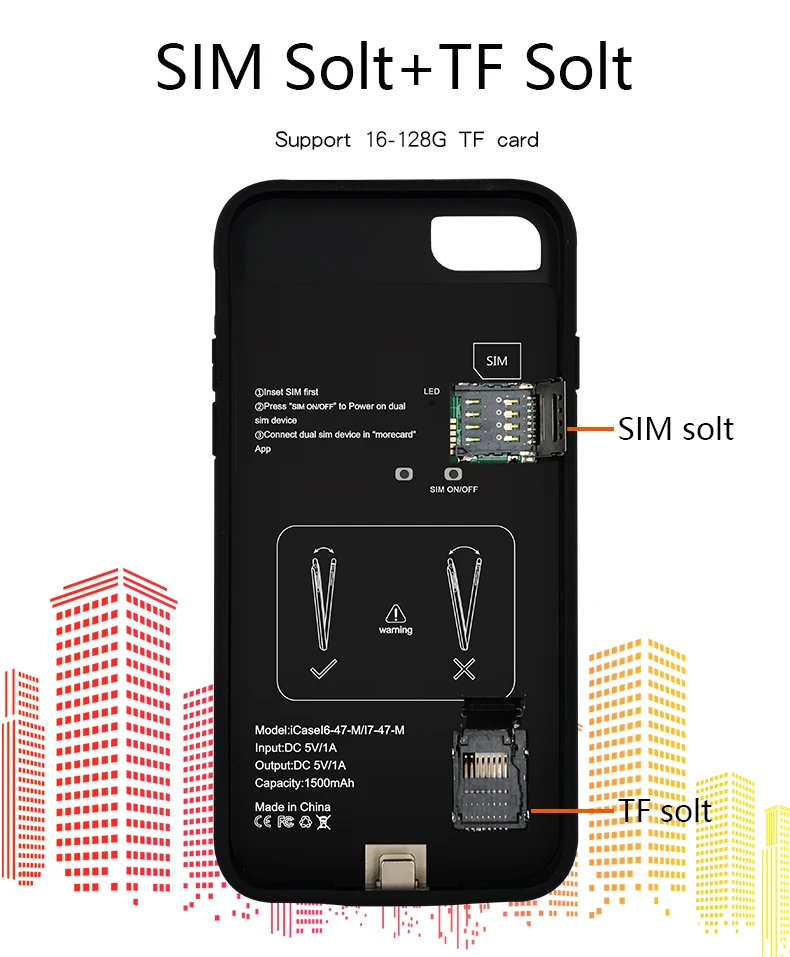 Ультратонкий Bluetooth Dual SIM двойной резервный адаптер для i Phone с внешним аккумулятором