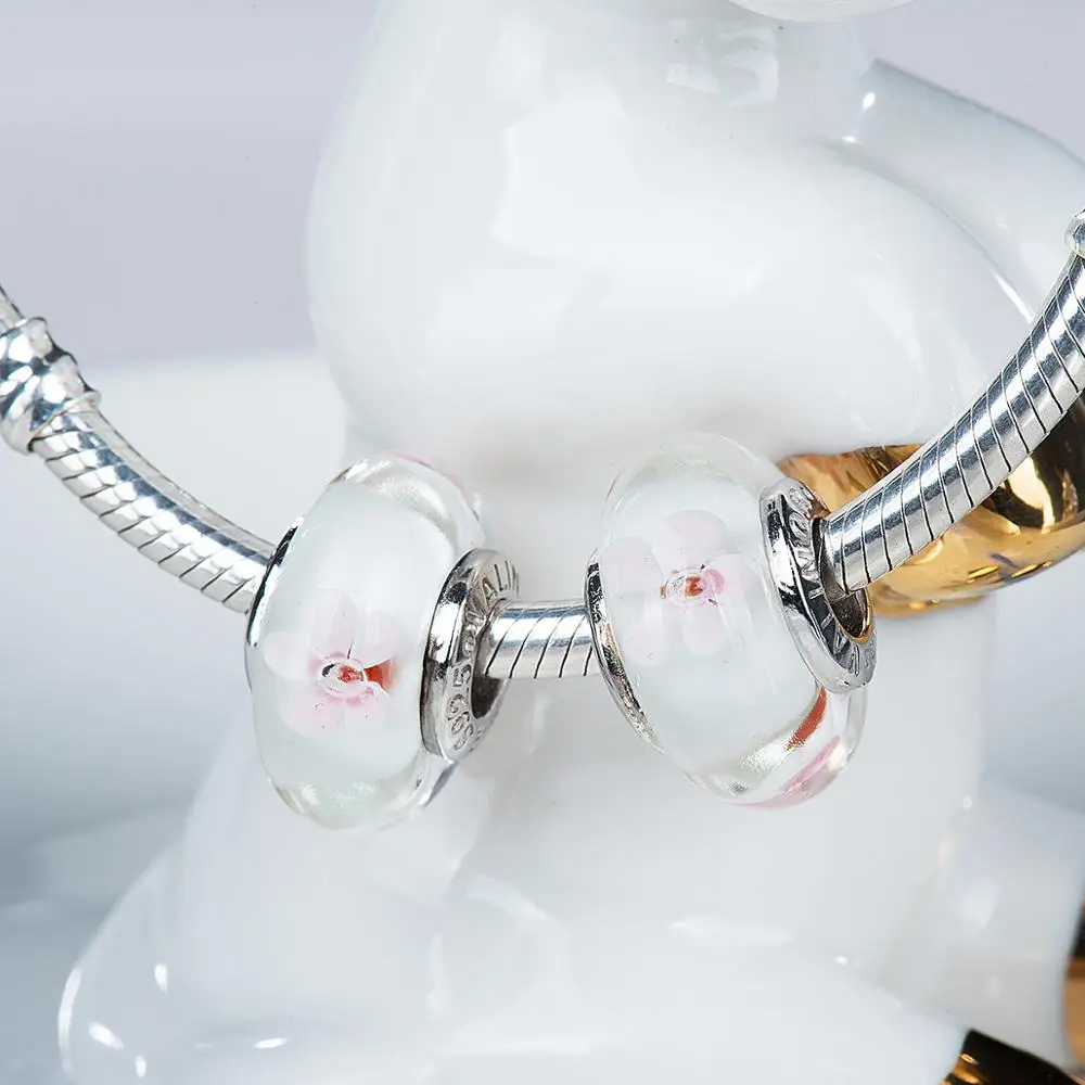 Видео! Женский серебряный браслет с цветком вишни|charm 925 sterling|charm sterling silver925 charms |