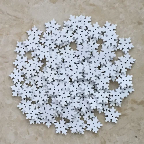 100Pcs Новое поступление 100 шт./лот 18 мм белая Рождественская Снежинка деревянные пуговицы подходят для шитья и скрапбукинга для рукоделия Рождественское украшение - Цвет: 100Pcs