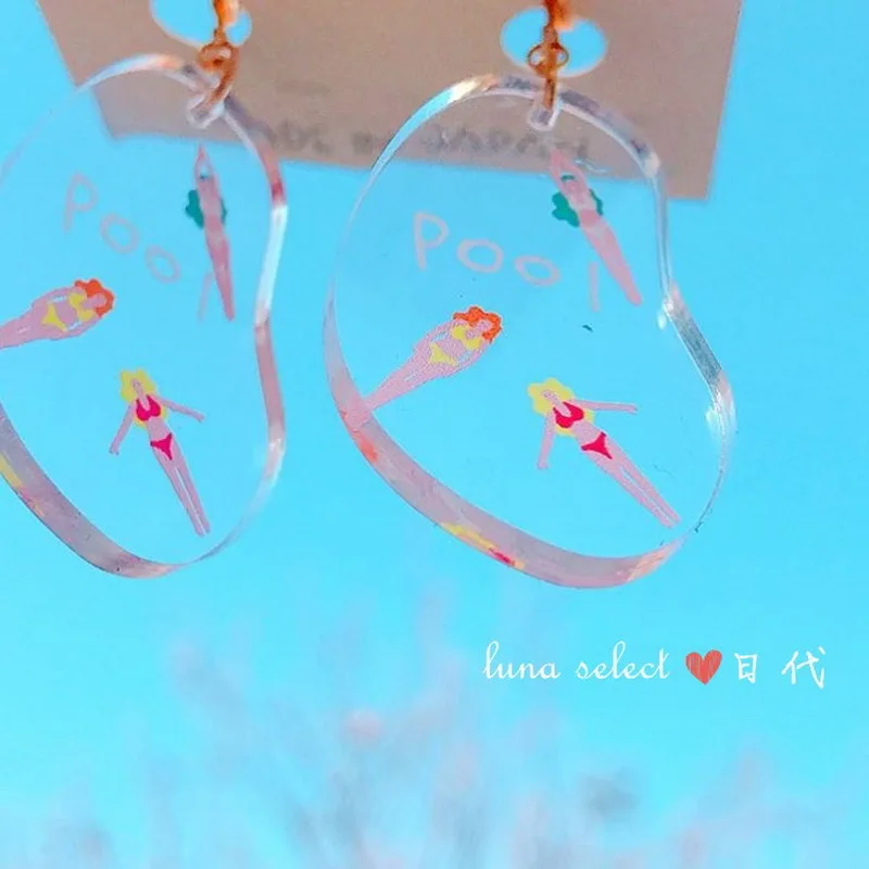 

Summer Style White Swimming Pool Irregular Acrylic Drop Earrings Funny Gift Punk Bikini Girls Design Big Earring Party Jewelry