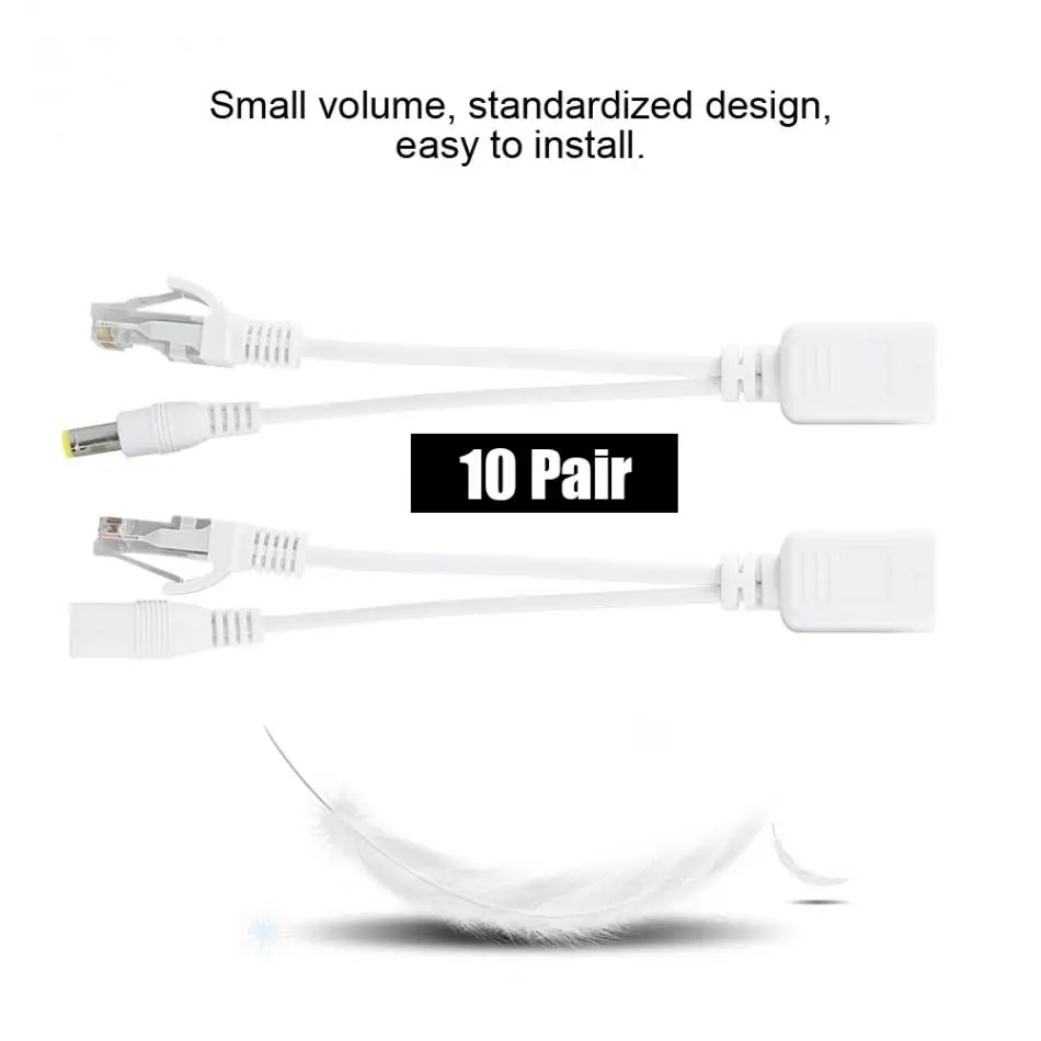 10 пар DC 12 В IP камера POE RJ45 кабель питания через Ethernet адаптер-форсунка сплиттер