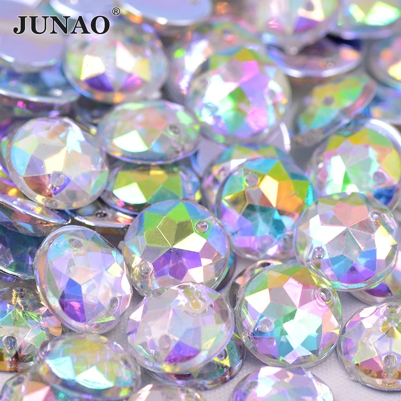 

JUNAO 12mm 1000pcs Crystal AB Sew On Rhinestones Round Acrylic Gems Flatback Crystals Stones Sewing Strass Beads For DIY Dress