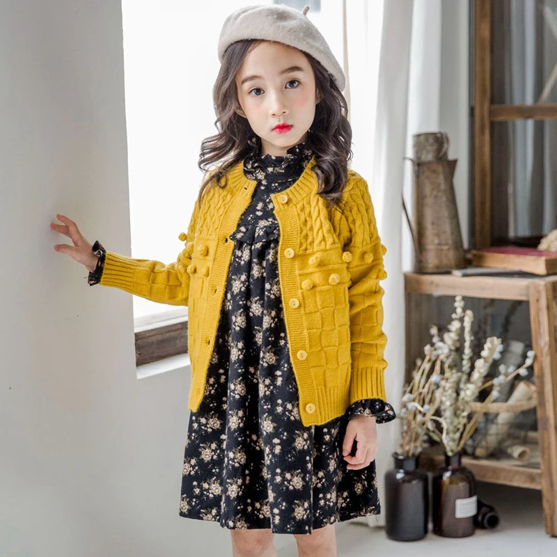 

Baby Hand-made Bubble Ball Sweater Knitted Cardigan Coat 2019 Fashion Long Sleeve Single Button Girls Sweaters