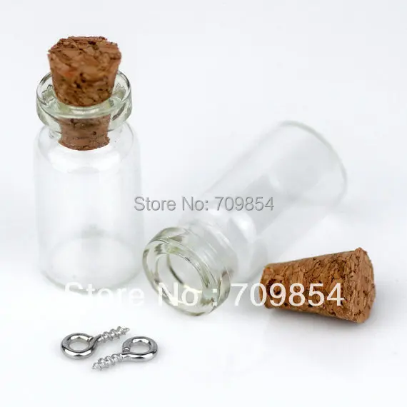 200pcs/lot small clear glass bottle vials charms pendants 12*24*6mm-Glass with cork and silver eyehook | Украшения и аксессуары