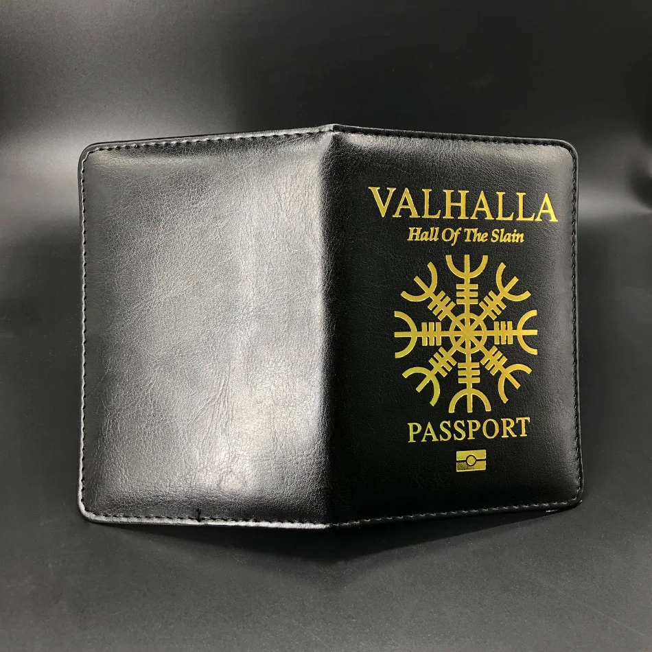 Valhalla Обложка для паспорта Викинги шлем ужасов Aegishjalmur Обложка для паспорта подарок для Него Обложка для паспорта путешествия
