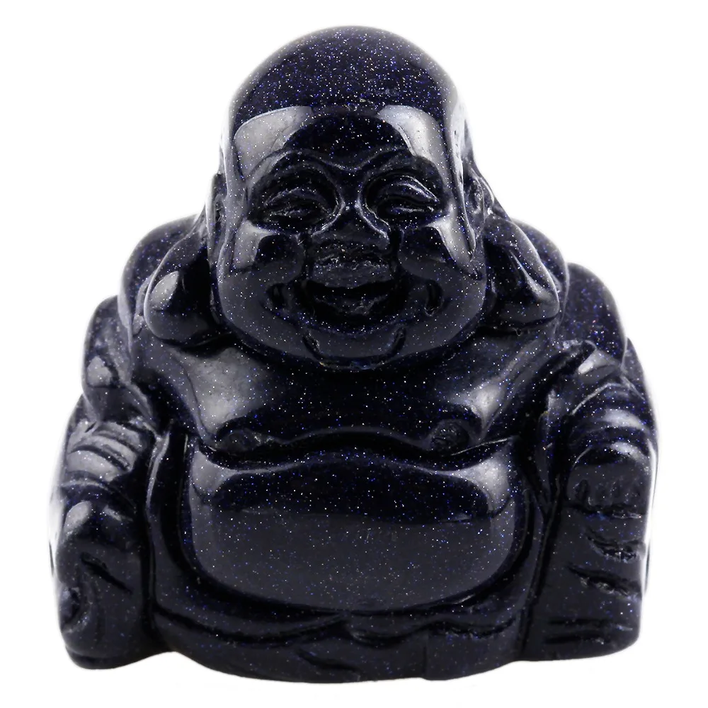 

TUMBEELLUWA 1.5" Blue Sand Stone Happy Laughing Buddha Pocket Statue Feng Shui Figurines Healing Crystal Wealth and Good Luck