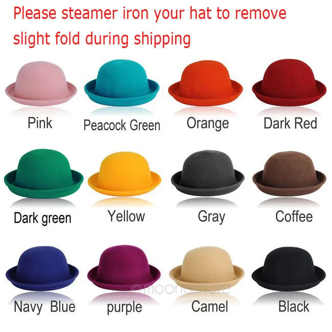 2018 Модный Цветной женский однотонный войлочный котелок и Дерби шерстяная