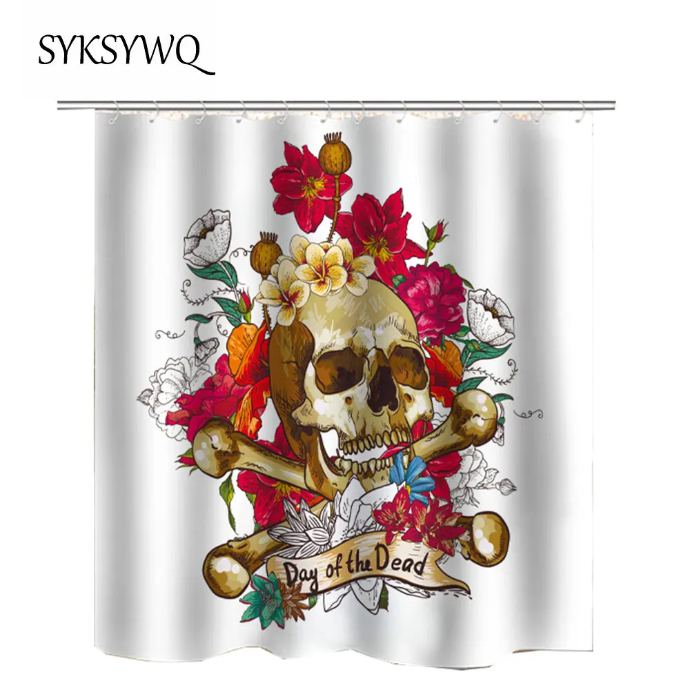 Skull Shower Curtain Purple Flower Mexican Boho Curtains For Bathroom | Дом и сад