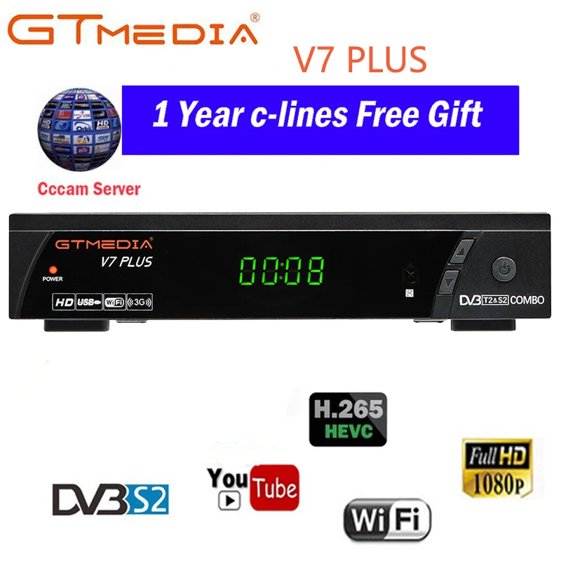 GTMEDIA V7 PLUS DVB-S2 DVB-T2 спутниковый ТВ комбо приемник 1080P Full HD Поддержка H.265+ 1 год Испания Италия 7 Cline