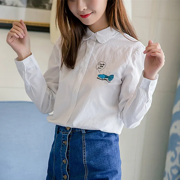 Женские блузки с вышивкой H.SA осенние Рубашки длинным рукавом и отложным