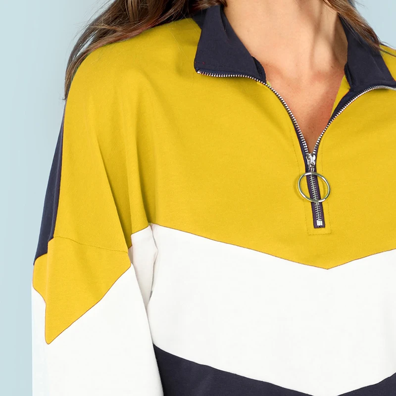 SHEIN Контрастный Свитшот На Молнии, Спортивный Свитшот В Яркую Полоску, Стильный Свитшот
