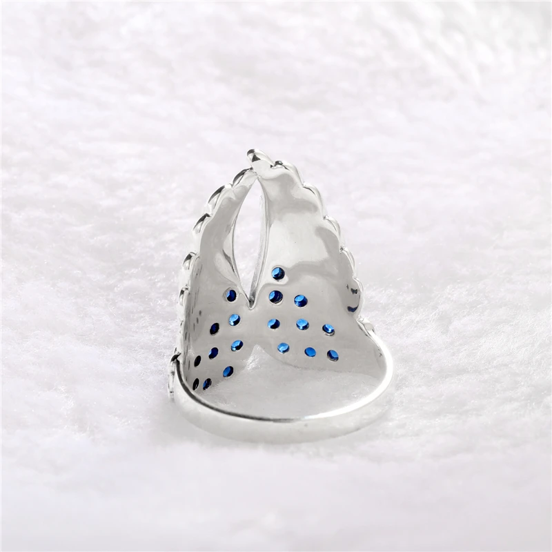 925 стерлингового серебра перо кольцо с синим камнем самый лучший подарок для нее
