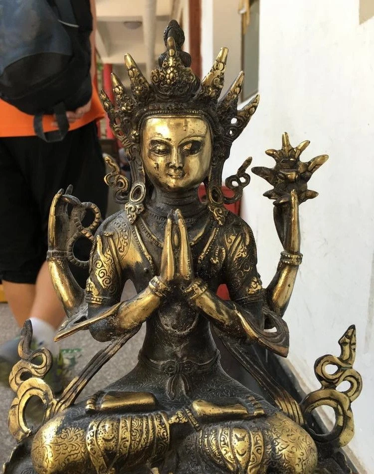 Бесплатная доставка Тибет буддизм медь Четыре руки Гуань-Гуань Инь Бодхисаттва