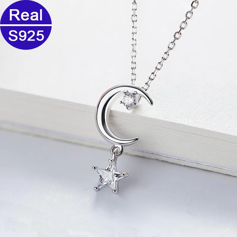 Женское Ожерелье из стерлингового серебра 925 пробы с Луной и звездой фианитом