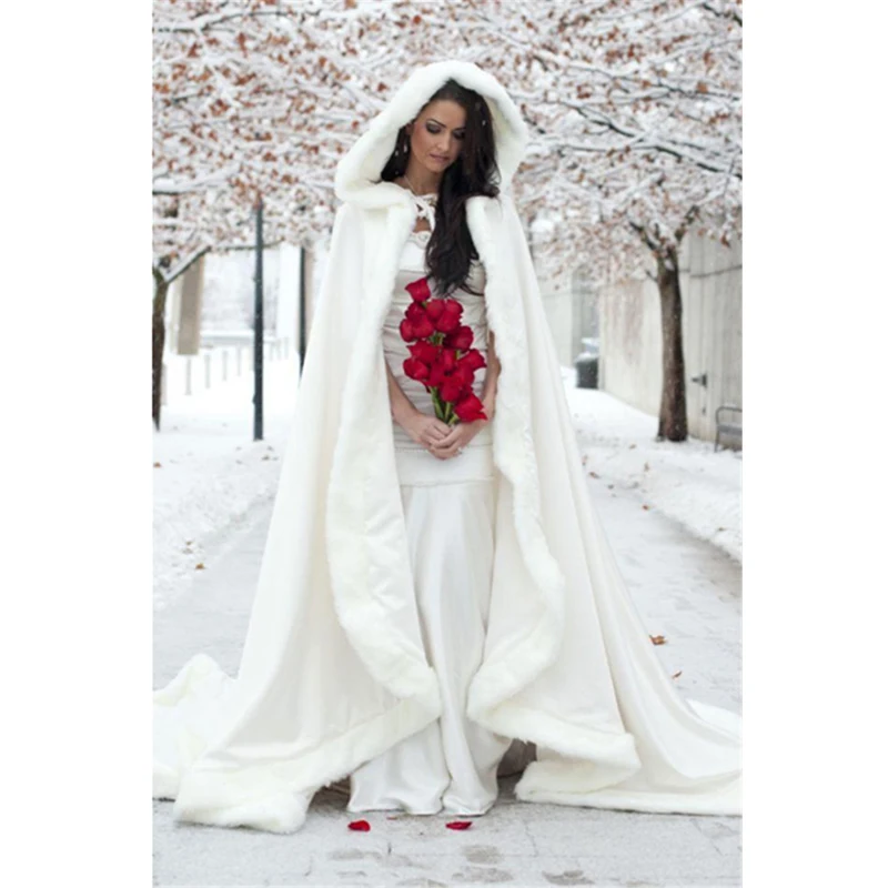 

Женское пальто из искусственного меха белого цвета/цвета слоновой кости, болеро со шлейфом, зимняя Рождественская накидка для невесты, свад...