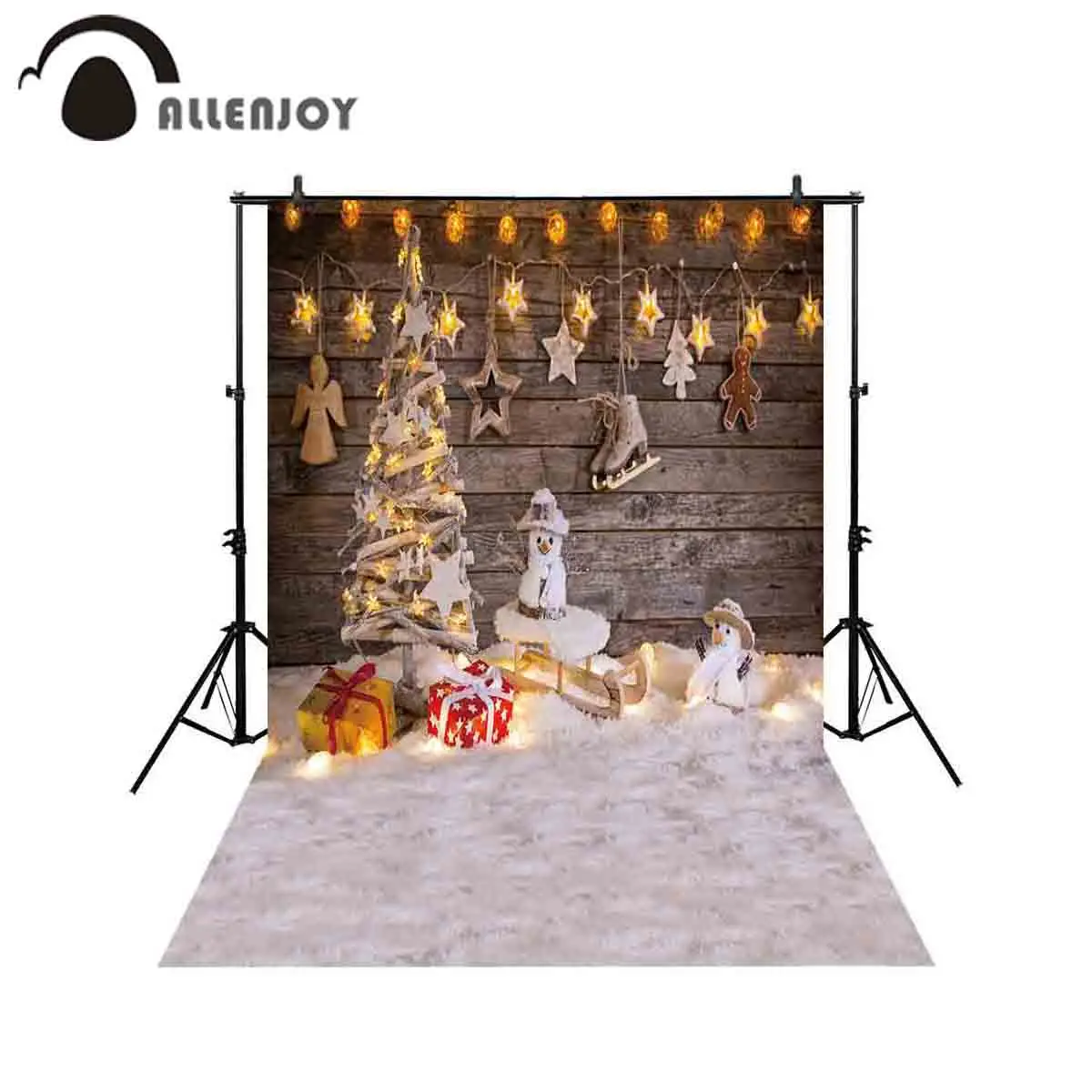 

Allenjoy christmas background for photo studio snowman wood gift gingerbread photography backdrop photocall decoration