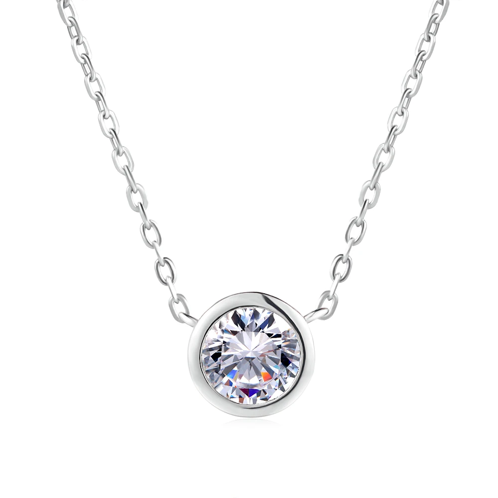 white gold clear Простой маленький круглый 1 карат Кубический цирконий розовое золото цвет кулон ожерелье Горячие ювелирные изделия для женщин и девочек N388 N453 N454 - Окраска металла: white gold clear