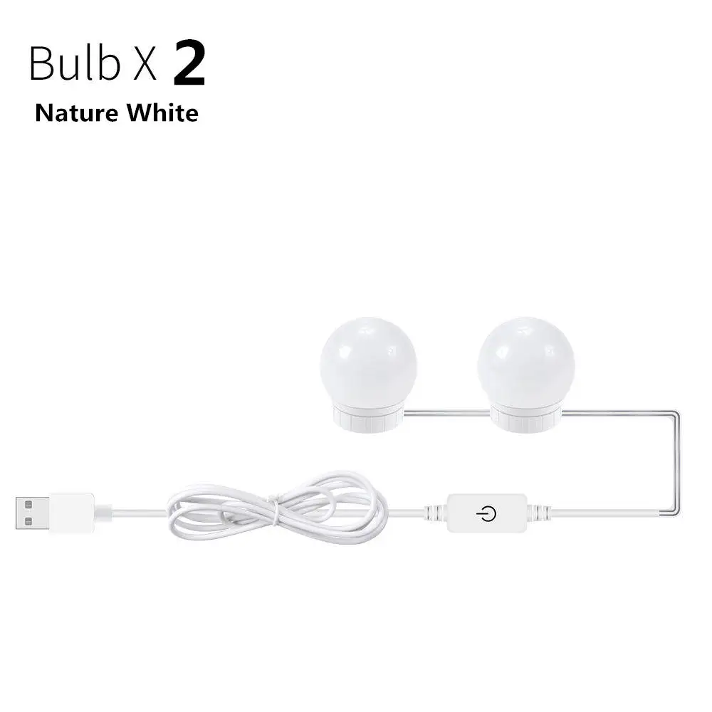 2 Bulbs Светодиодный косметический зеркало для макияжа с лампой лампочка 12 в светодиодный USB кабель питание туалетный столик макияж зеркало лампа Декор ванная комната настенный светильник - Испускаемый цвет: 2 Bulbs