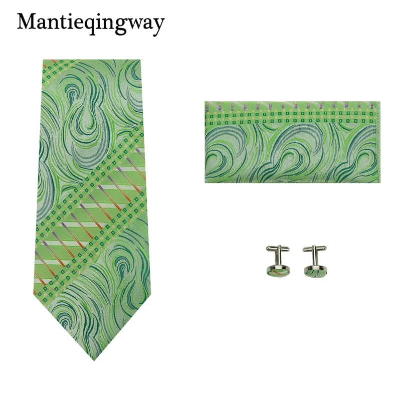 Mantieqingway полиэфир галстук-платок запонки набор для мужчин Свадебный Пейсли галстук носовой платок квадратный Запонки Набор
