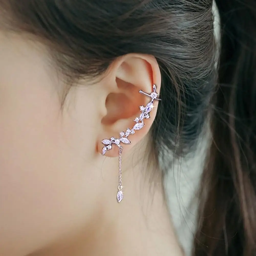 Shiny Rhinestone Inlay Flower Ear Jacket Cuff Clip Earrings Women | Украшения и аксессуары