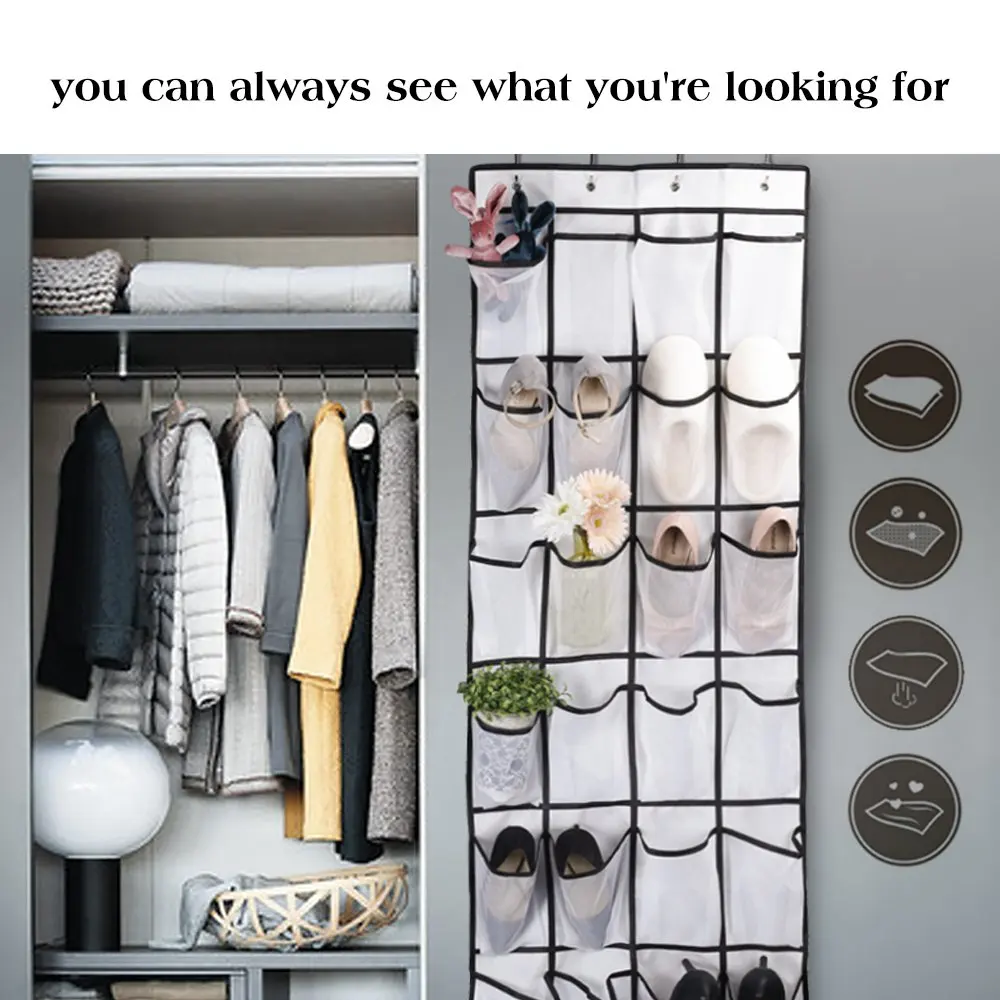 Подвесная полка для обуви с 24 карманами над дверью белая Подставка детской