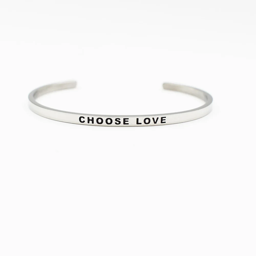Choose Love Кавычки браслет для женщин женские вдохновляющие ювелирные изделия 316L нержавеющая сталь открытый манжета браслет - Окраска металла: Choose Love