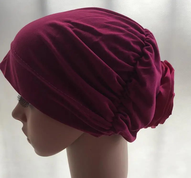 rose red Мусульманские шапочки под хиджаб женские исламский шарф шапка Амира женский головной убор шапочки под хиджаб внутренняя Кепка плиссированная шапка для выпадения волос Цветочная Кепка chemo - Цвет: rose red