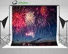 Ночное небо красочные фейерверки над водой фоны полиэстер или виниловая ткань Высокое качество компьютерная печать настенный фон
