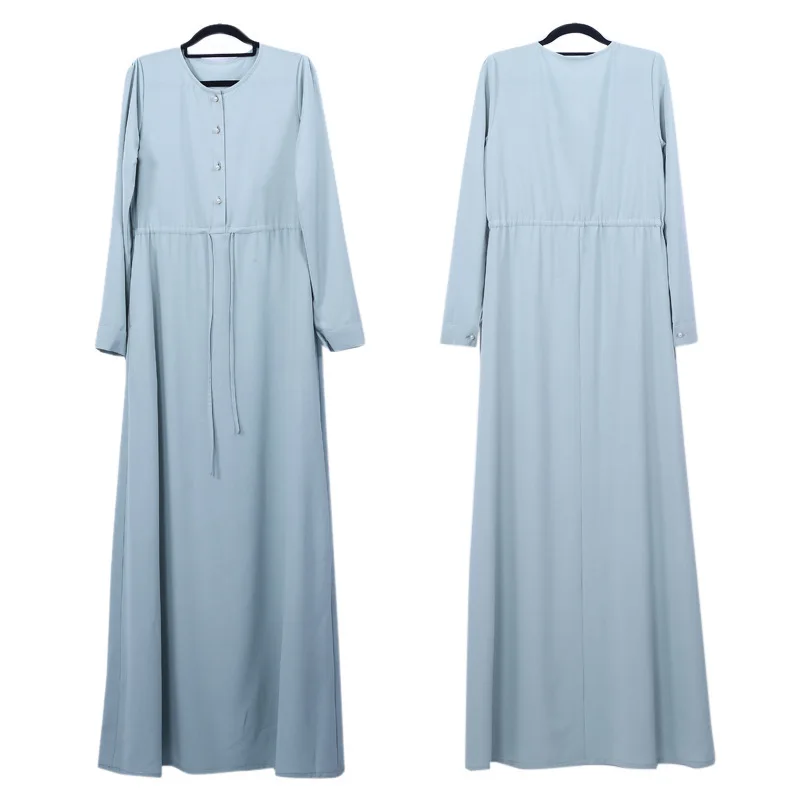 Женское длинное платье Abaya зеленое мятного цвета с длинным рукавом и завязками на