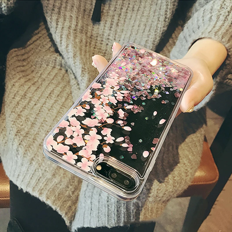 Динамический чехол с жидкими блестками для iPhone 8 7 6 6S Plus свежими цветами тюльпанов