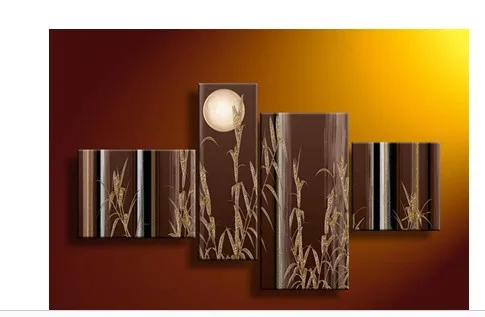 4 Piece Wall Art Modern Abstract Black White And Red Decor Bamboo Brown Oil Painting On Canvas For Home Decoration | Дом и сад