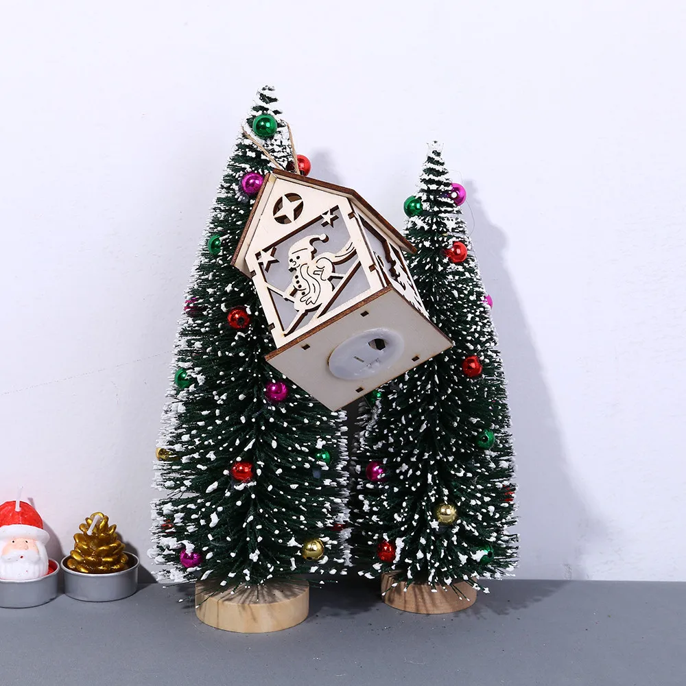 Рождественские DIY деревянные подвесные украшения светодиодный светильник деревянные куклы дом Вилла рождественские украшения для рождественской елки подвесной Декор Дом