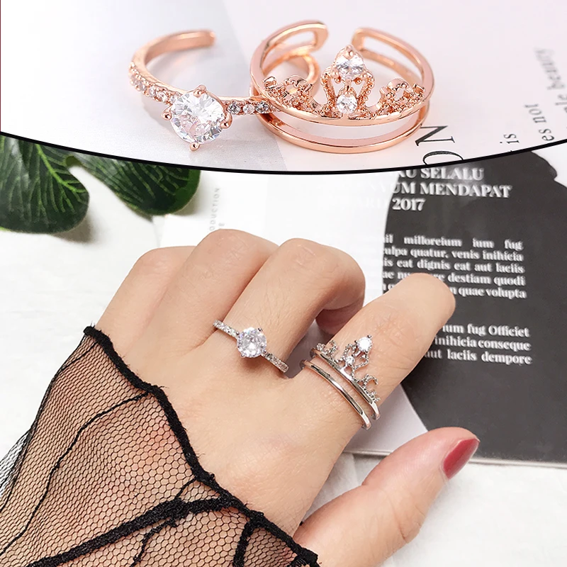 TrinketSea Мода открытие Регулируемый корона обручальные кольца набор для Для женщин