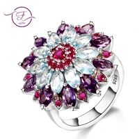 fashion flower rings for women purple blue spinel gemstone ring 925 sterling silver jewelry party anniversary gift wholesale