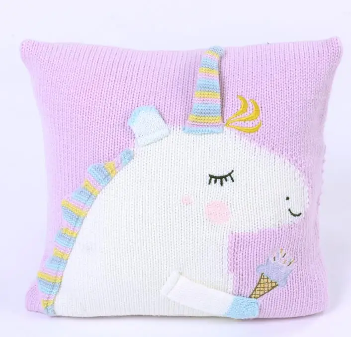Розовый Baby Knit Cushion Pillow Cartoon Three-dimensional Unicorn Sofa Pillows Children Photography Prop Bedding Decorative Cushions - Цвет: Розовый